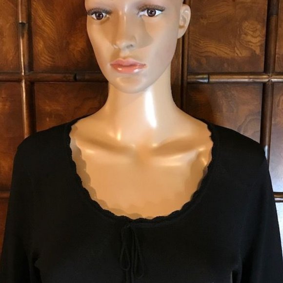 Kasper Pointelle Scallop Crochet Bow Neck Sweater - Picture 5 of 12